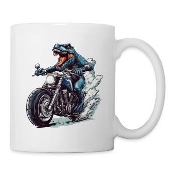 Prehistoric T-Rex on motorcycle - Mug - white - Right