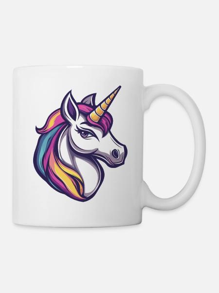 Bunter Einhorn Kopf Illustration - Tasse - Weiß
