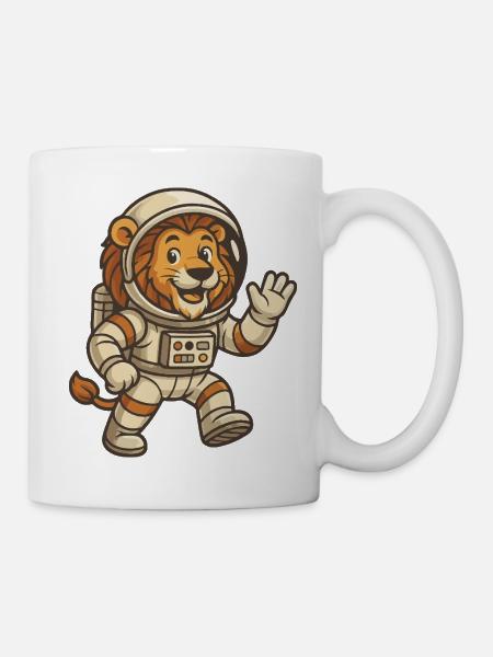 Löwenastronaut im All - Tasse - Weiß