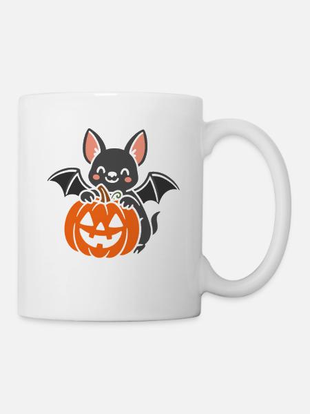 Süßer Halloween-Knabbermaus mit Kürbis - Tasse - Weiß
