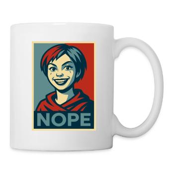 a girl and a  humorous NOPE poster message - Mug - white - Right
