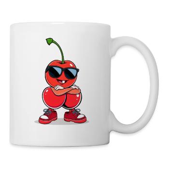 Lustiger Kirschen-Charakter mit Sonnenbrille - Tasse - Weiß - Rechts