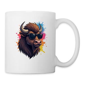 Cool Bison mit Sonnenbrille - Tasse - Weiß - Rechts