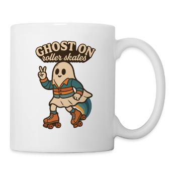 Geist auf Rollschuhen mit Peace-Zeichen - Tasse - Weiß - Rechts