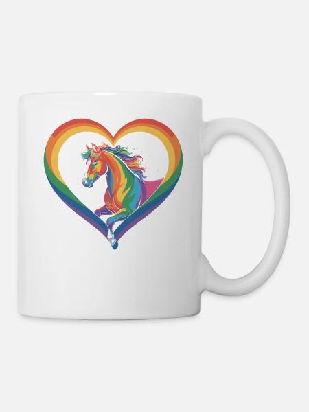 Regenbogen Pferd im Herzrahmen - Tasse - Weiß