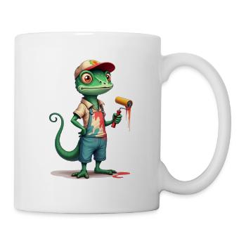 Chameleon painter cartoon with paint roller - Mug - white - Right