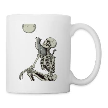 Moonlit night with skeleton and cat - Mug - white - Right