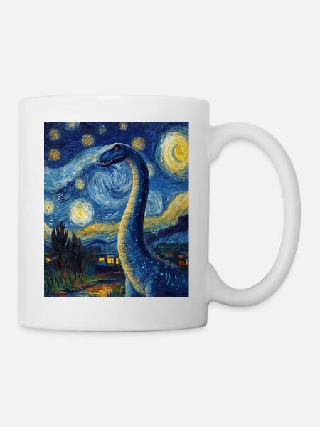 Brachiosaurus Dino Van Gogh Style Starry - Tasse - Weiß
