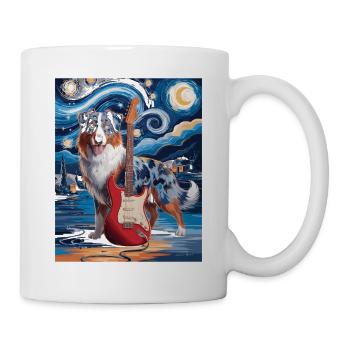 Sternennacht Hund mit E-Gitarre - Tasse - Weiß - Rechts
