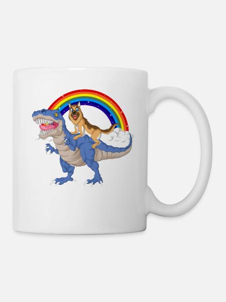 Deutscher Schäferhund-Dinosaurier-Ritt - Tasse - Weiß