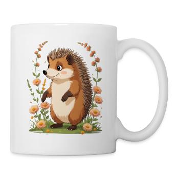 Niedlicher Igel mit Blumenkranz - Tasse - Weiß - Rechts