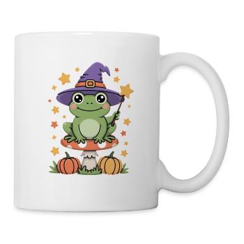 Witch frog on toadstool with pumpkins - Mug - white - Right