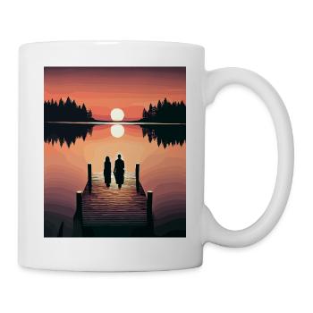Abendstimmung am See mit Steg Sonnenuntergang - Tasse - Weiß - Rechts