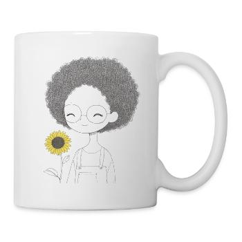 Cheerful girl with sunflower - Mug - white - Right