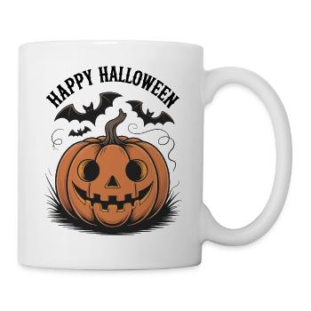 Fröhlicher Halloween-Kürbis mit Fledermäusen - Tasse - Weiß - Rechts