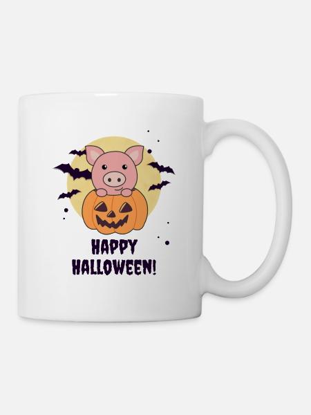 Schwein in Kürbis süße Schweine Happy Halloween - Tasse - Weiß
