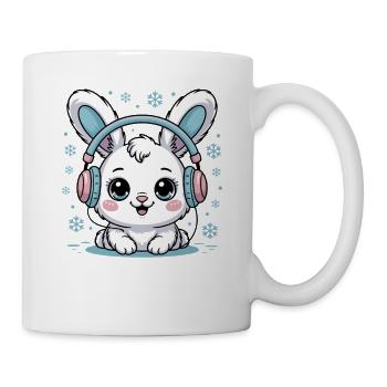 Lapin mignon avec des écouteurs et des flocons de neige - Mug blanc - blanc - Droite