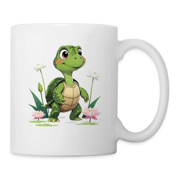Charmantes Schildkröten-Design mit Blumen - Tasse - Weiß - Rechts