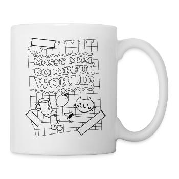 Messy Mom, Colorful World – Doodle Look - Mug - white - Right
