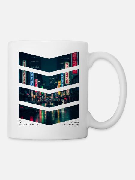 Néon Paysage urbain Vie nocturne japonaise - Mug blanc - blanc