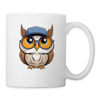 Cartoon Eule mit Brille und Cap - Tasse - Weiß - Rechts