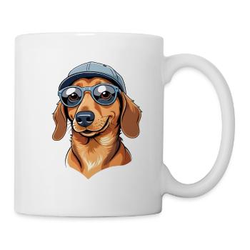 Lustiger Dackel mit Sonnenbrille und Mütze - Tasse - Weiß - Rechts