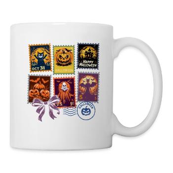 Halloween Briefmarken Figuren – Grusel Saison - Tasse - Weiß - Rechts