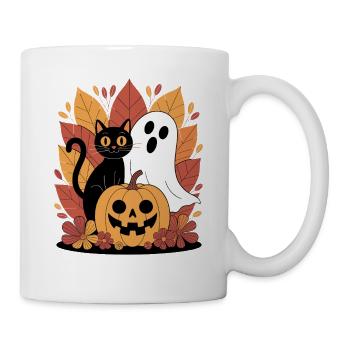 Ghost Pumpkin Cat Cute Halloween Autumn - Mug - white - Right
