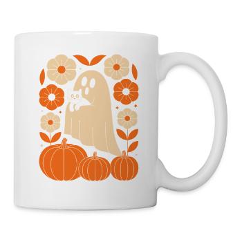 Geist Kürbis Katze Vintage Blumen Halloween Herbst - Tasse - Weiß - Rechts