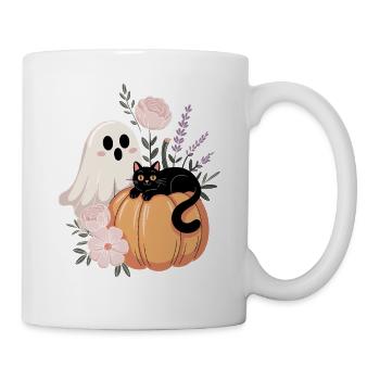 Geist Kürbis Katze Vintage Blumen Halloween Herbst - Tasse - Weiß - Rechts