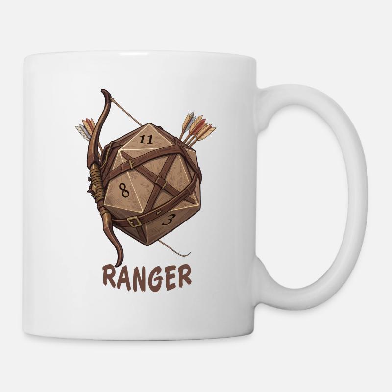 W20 mit Bogen & Pfeil – Ranger Fantasy Dice - Tasse - Weiß