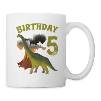 5 Year Old Birthday Boy Dino Volcano - 5th - Mug - white - Right