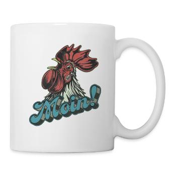 Moin! Der Hahn weckt den Norden - Tasse - Weiß - Rechts