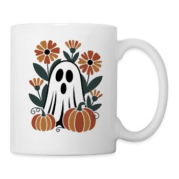 Geist Kürbis Blumen Retro Halloween Herbst - Tasse - Weiß - Rechts