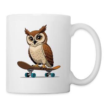 Owl on skateboard in comic style - Mug - white - Right