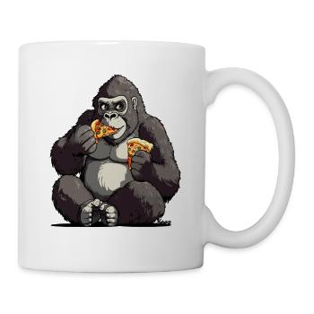 Gorille appréciant une pizza illustration - Mug blanc - blanc - Droite