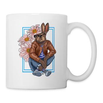 Personnage de lapin élégant avec des fleurs - Mug blanc - blanc - Droite