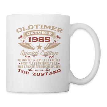 40. Geburtstag Geschenk Oldtimer Oktober 1985 - Tasse - Weiß - Rechts