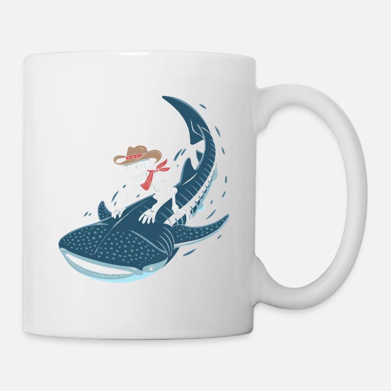 Cowboy skeleton on whale shark - Mug - white