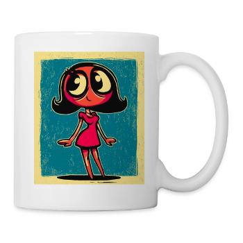 Fille de dessin animé ludique sur fond coloré - Mug blanc - blanc - Droite