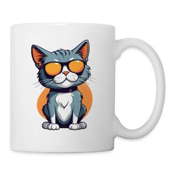 Casual cat illustration with sunglasses - Mug - white - Right