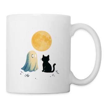 Gespenst trifft Katze unter Vollmond - Tasse - Weiß - Rechts