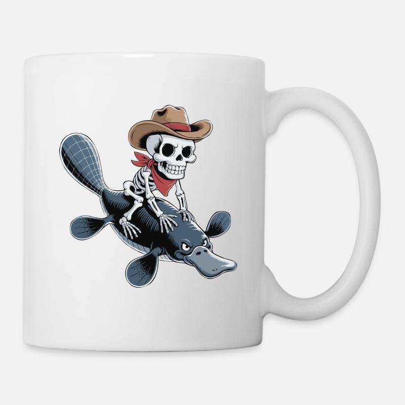 Squelette avec chapeau de cow-boy sur ornithorynque ornithorynque - Mug blanc - blanc