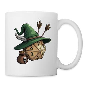 W20 mit Jägerhut & Pfeilen – Fantasy Dice - Tasse - Weiß - Rechts