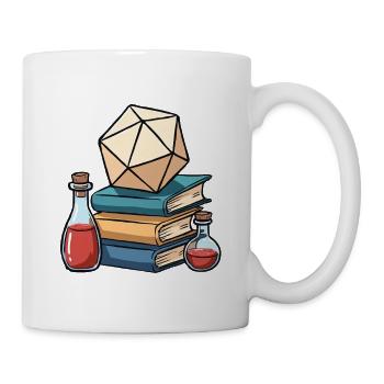 W20 auf Büchern & Heiltränken – Fantasy Dice - Tasse - Weiß - Rechts