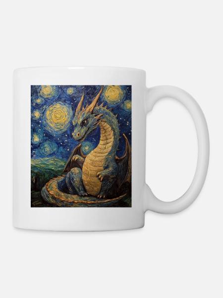 Drache Drachen Dragon Van Gogh Style Starry Night - Tasse - Weiß