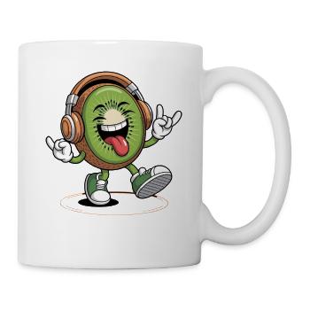 Fröhliche Kiwi Mit Kopfhörern Rockt Die Musik - Tasse - Weiß - Rechts