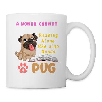 Lesen Hund Mops Illustration T-Shirt - Tasse - Weiß - Rechts