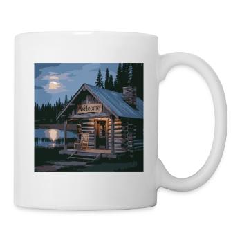 Rustic Lake Cabin Night Scene - Mug - white - Right