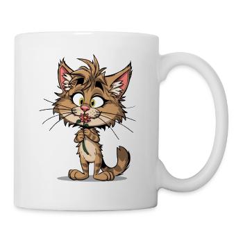 Niedliche Katze mit Blume - Tasse - Weiß - Rechts